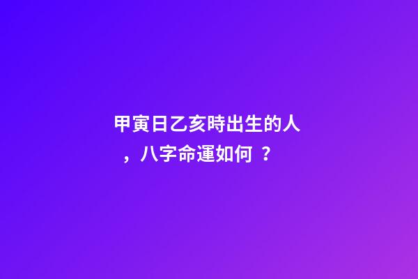 甲寅日乙亥時出生的人，八字命運如何？